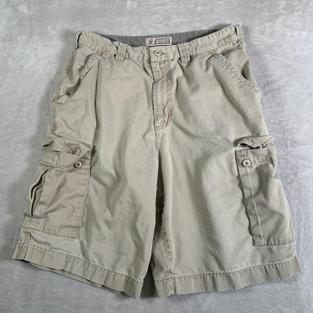 VTG Arizona Jean Company Shorts Mens 34 (Measures 32) Khaki Cargo Pockets Cotton